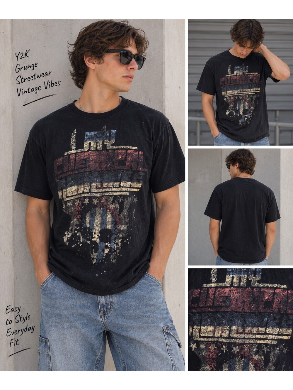 My Chemical Romance Black Graphic Tee Men’s Y2K Emo Alt Band Shirt Large